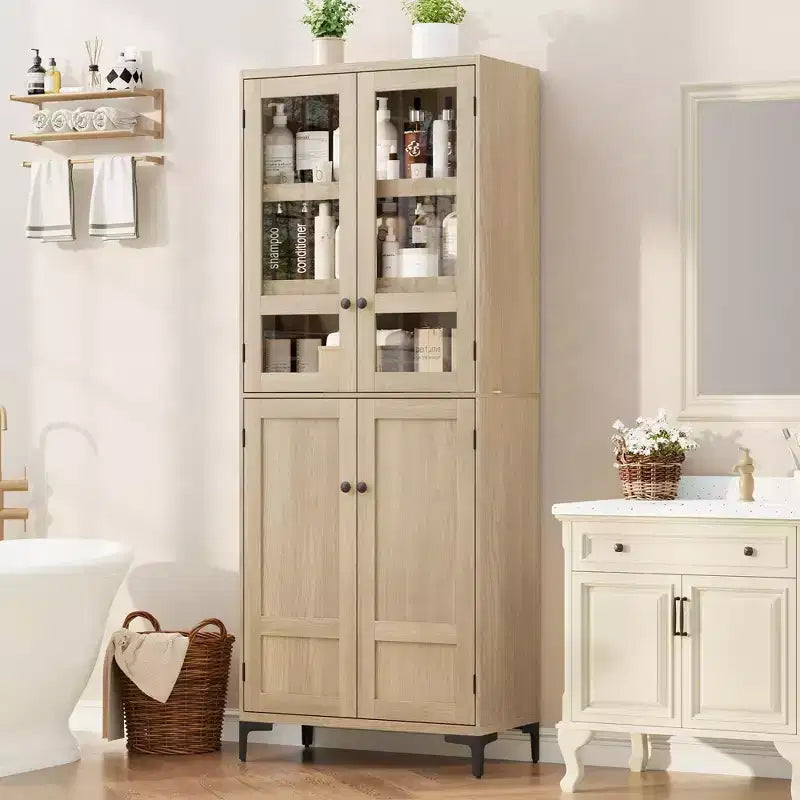 GustoWave 71 Inch Tall Storage Cabinet, Kitchen Pantry 5 Tier Bathroom Cabinet with 4 Doors Adjustable Shelves for Kitchen, Dining Room, Bathroom