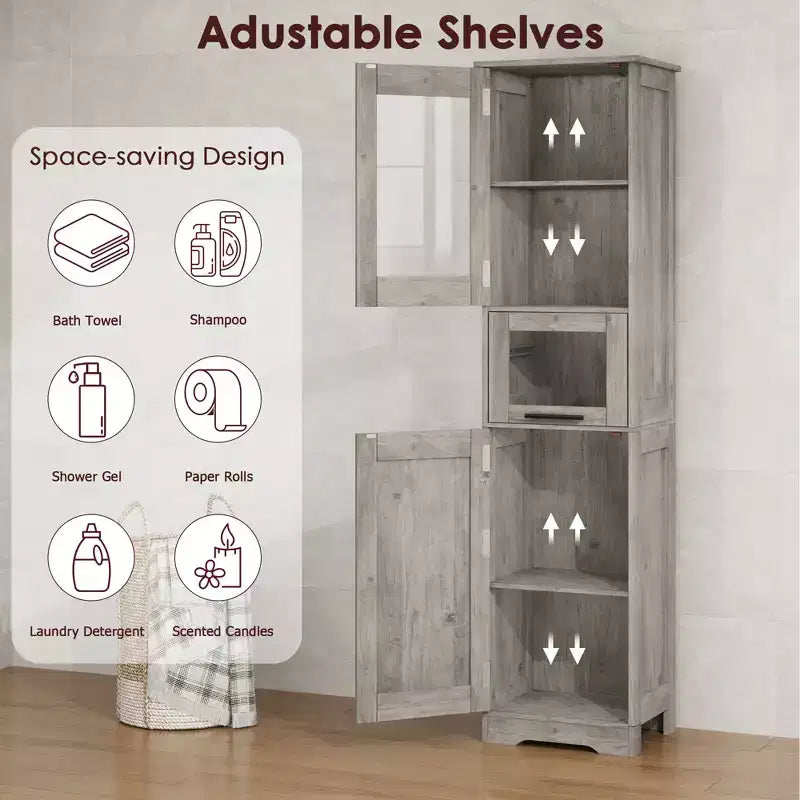 Tall Slim Storage Cabinet with Glass Doors and Adjustable Shelves