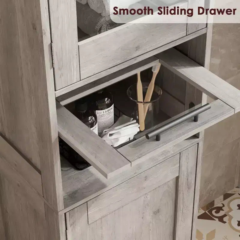 Tall Slim Storage Cabinet with Glass Doors and Adjustable Shelves