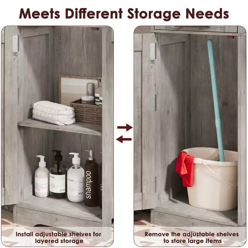 Tall Slim Storage Cabinet with Glass Doors and Adjustable Shelves