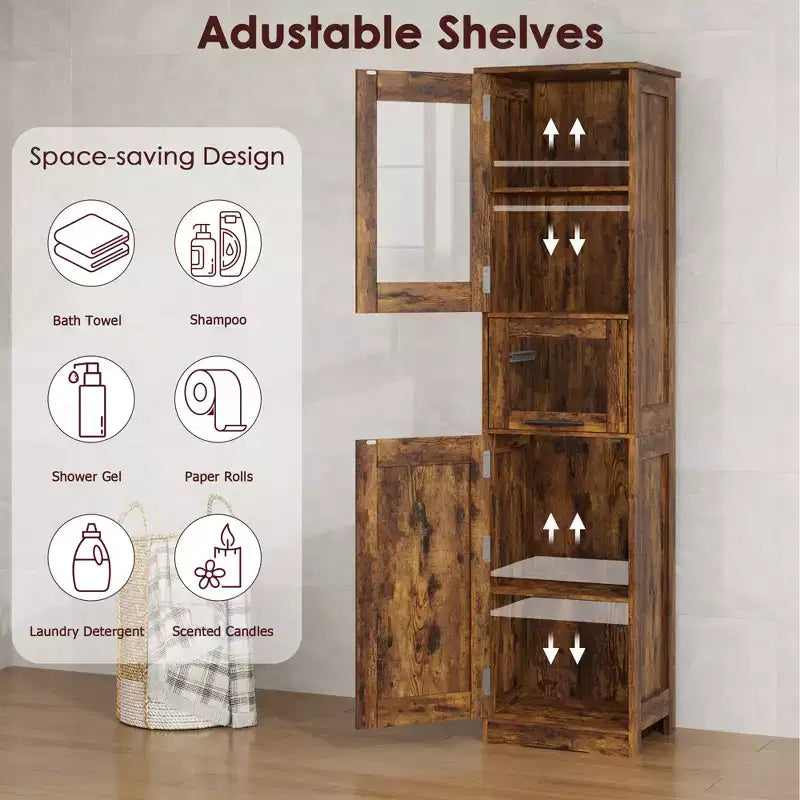 Tall Slim Storage Cabinet with Glass Doors and Adjustable Shelves