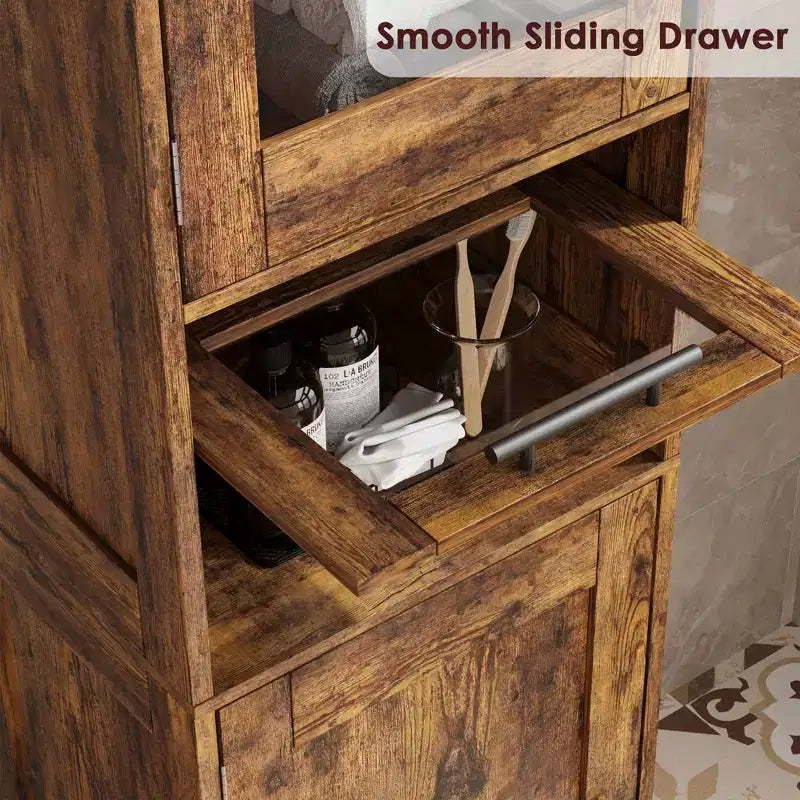 Tall Slim Storage Cabinet with Glass Doors and Adjustable Shelves
