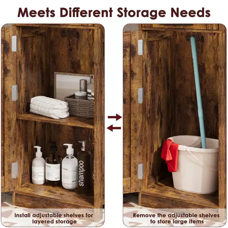 Tall Slim Storage Cabinet with Glass Doors and Adjustable Shelves