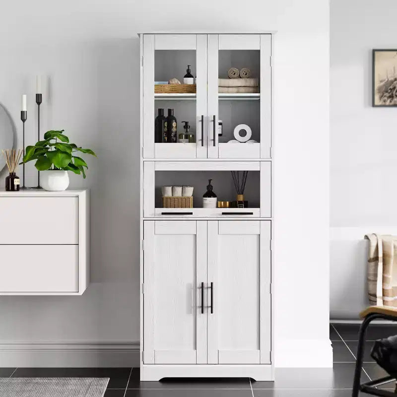 Tall Slim Storage Cabinet with Glass Doors and Adjustable Shelves
