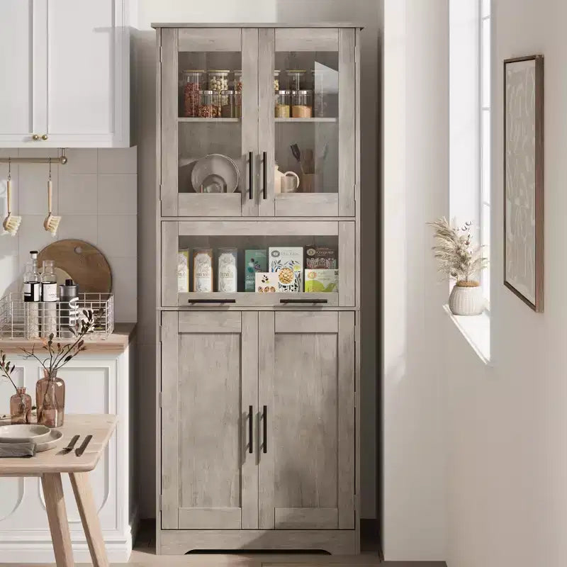 Tall Slim Storage Cabinet with Glass Doors and Adjustable Shelves