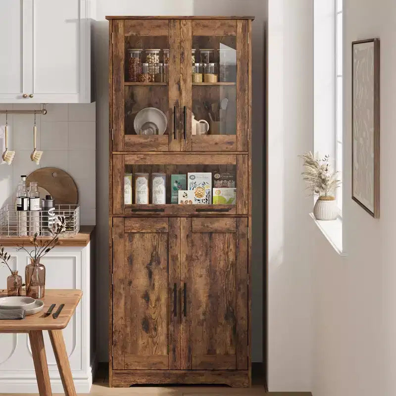 Tall Slim Storage Cabinet with Glass Doors and Adjustable Shelves