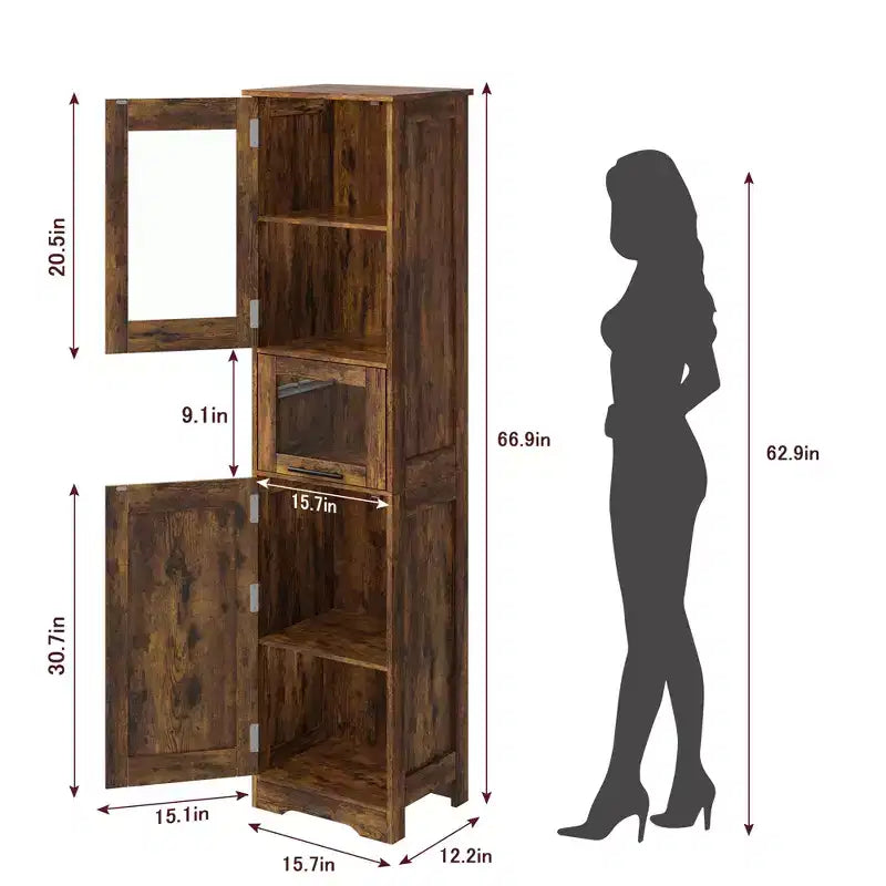 Tall Slim Storage Cabinet with Glass Doors and Adjustable Shelves