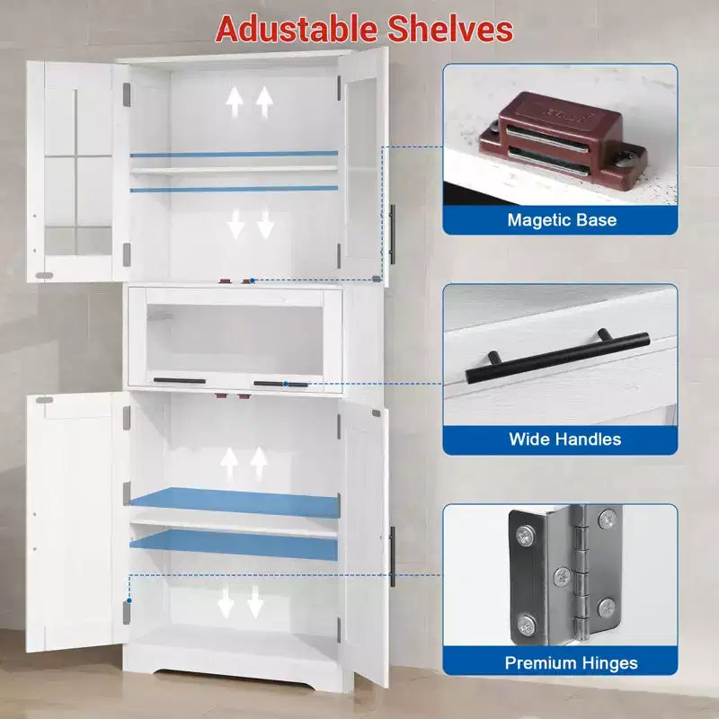 Tall Slim Storage Cabinet with Glass Doors and Adjustable Shelves