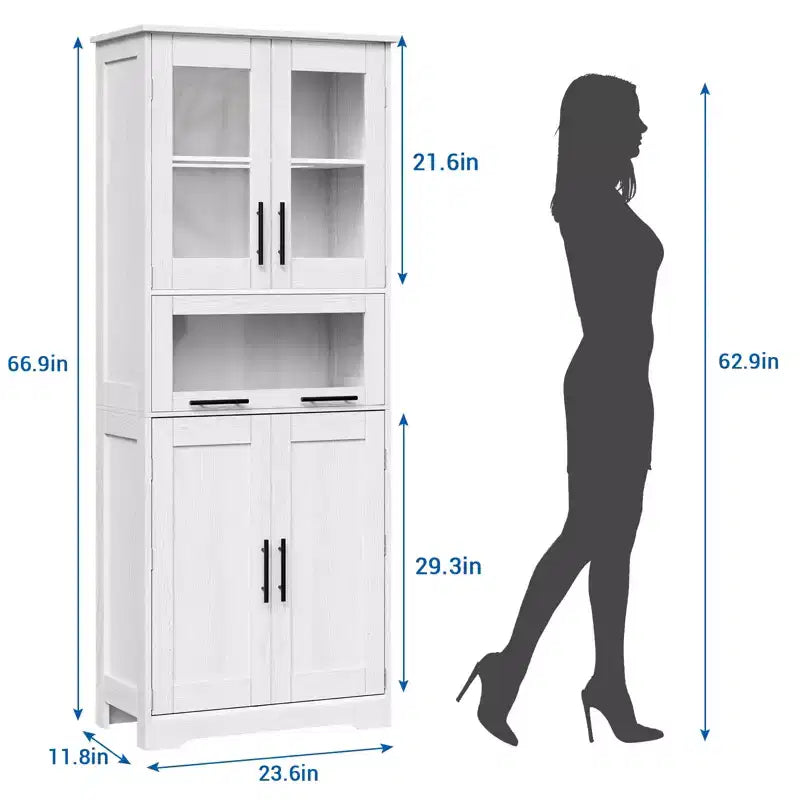 Tall Slim Storage Cabinet with Glass Doors and Adjustable Shelves