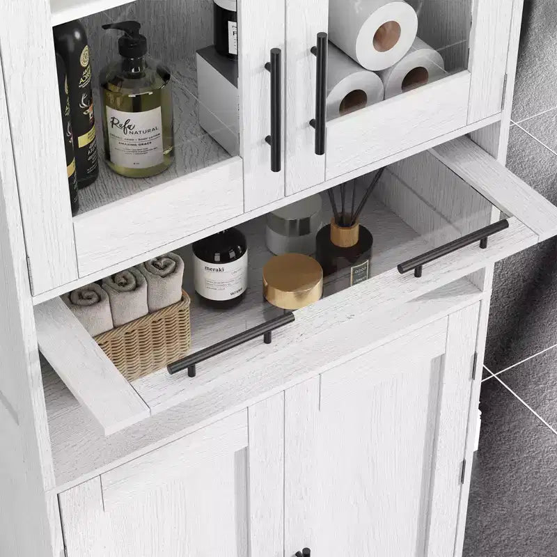 Tall Slim Storage Cabinet with Glass Doors and Adjustable Shelves