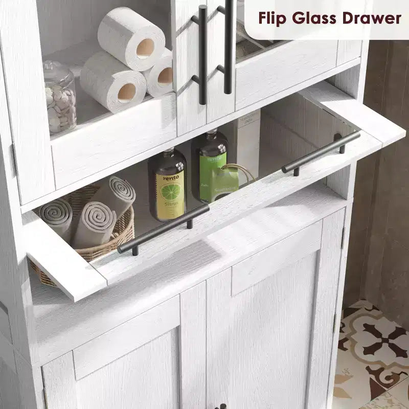 Tall Slim Storage Cabinet with Glass Doors and Adjustable Shelves