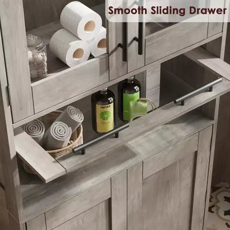 Tall Slim Storage Cabinet with Glass Doors and Adjustable Shelves