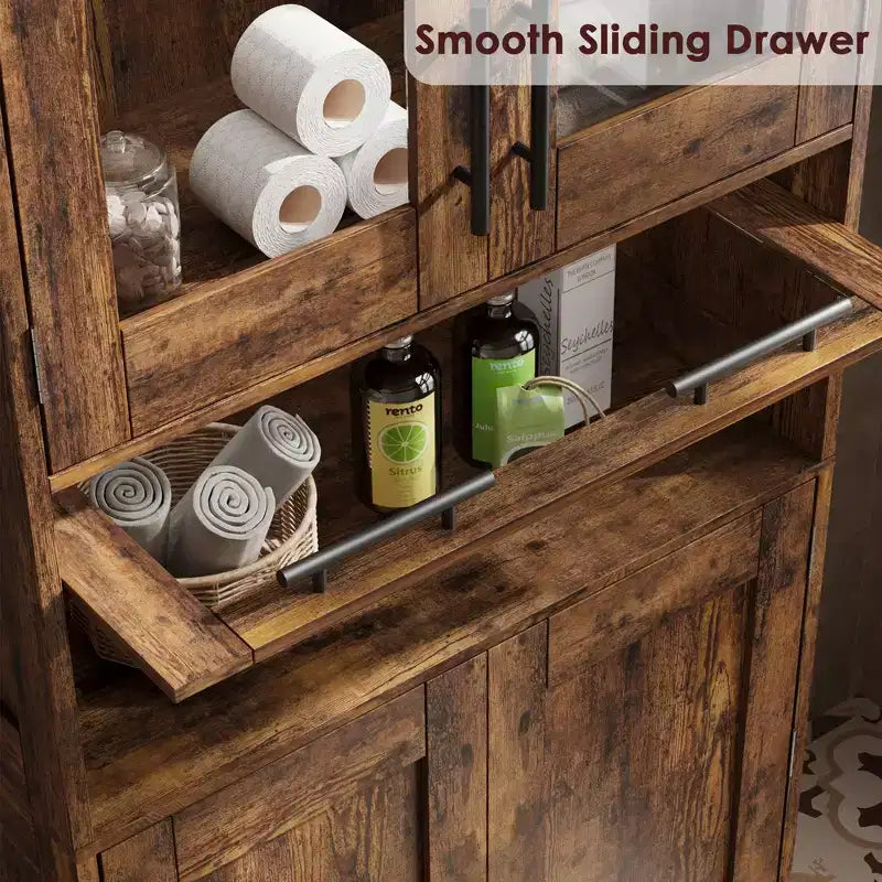 Tall Slim Storage Cabinet with Glass Doors and Adjustable Shelves