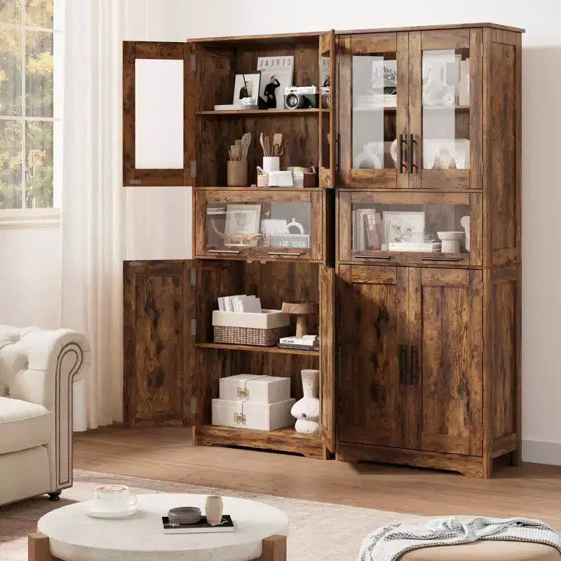 Tall Slim Storage Cabinet with Glass Doors and Adjustable Shelves