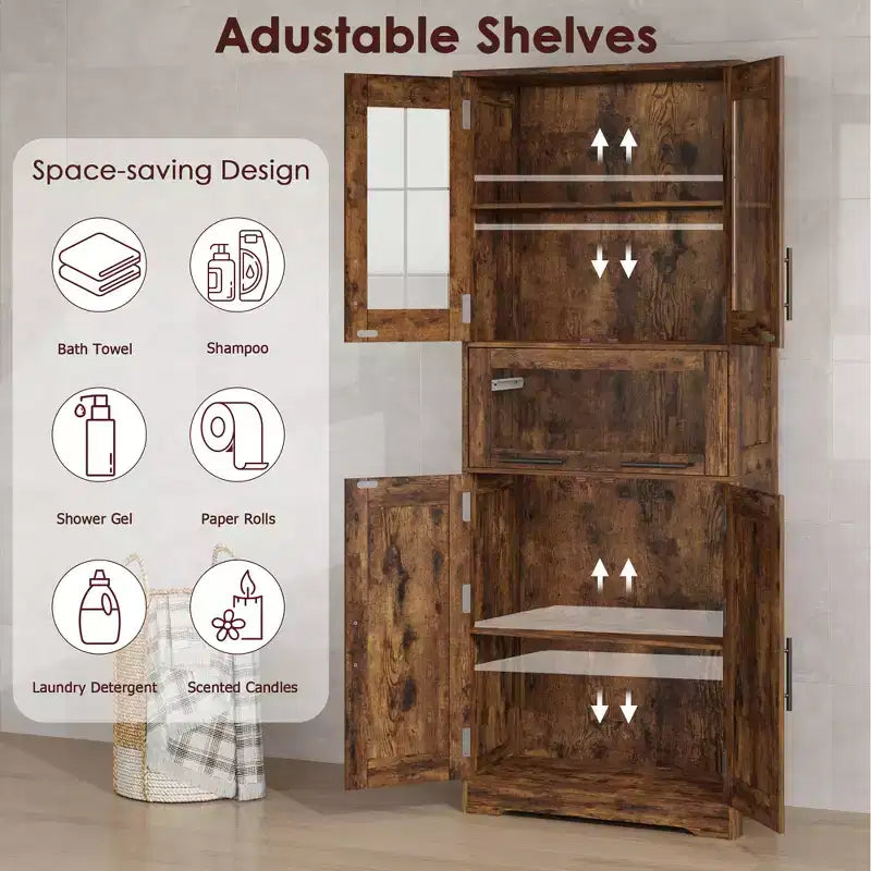 Tall Slim Storage Cabinet with Glass Doors and Adjustable Shelves