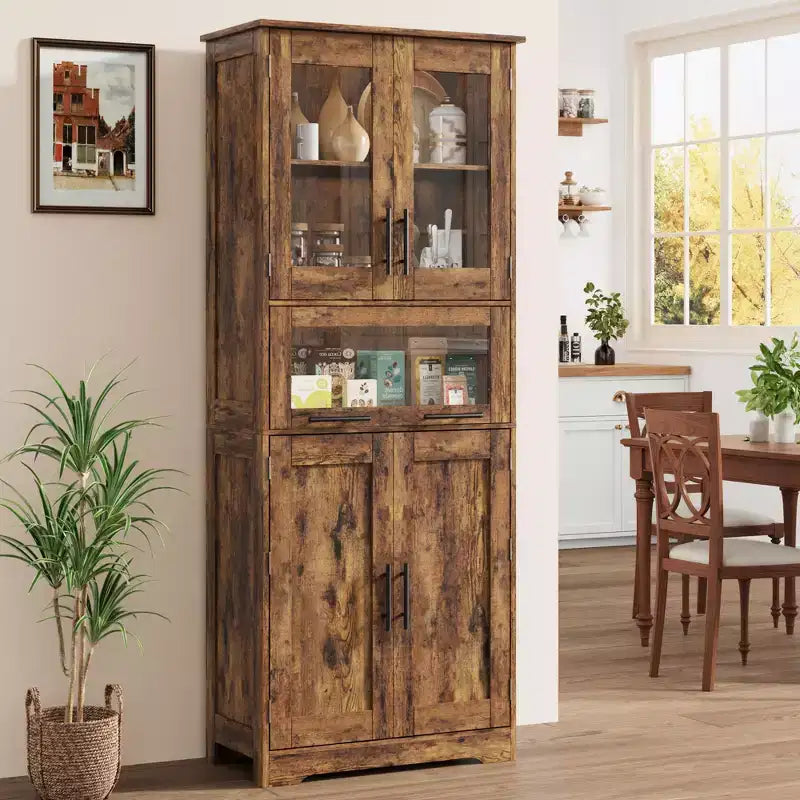Tall Slim Storage Cabinet with Glass Doors and Adjustable Shelves