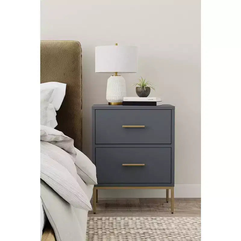 Slate Gray 2-Drawer Nightstand, Mahogany Veneer, 20"W x 15"D x 26"H, Fully Assembled