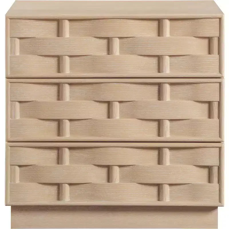 Natural Oak Weave Nightstand, Art Deco Style Bedside Table, 24"W x 19"D x 24"H