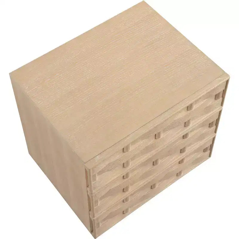 Natural Oak Weave Nightstand, Art Deco Style Bedside Table, 24"W x 19"D x 24"H