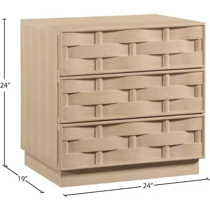 Natural Oak Weave Nightstand, Art Deco Style Bedside Table, 24"W x 19"D x 24"H