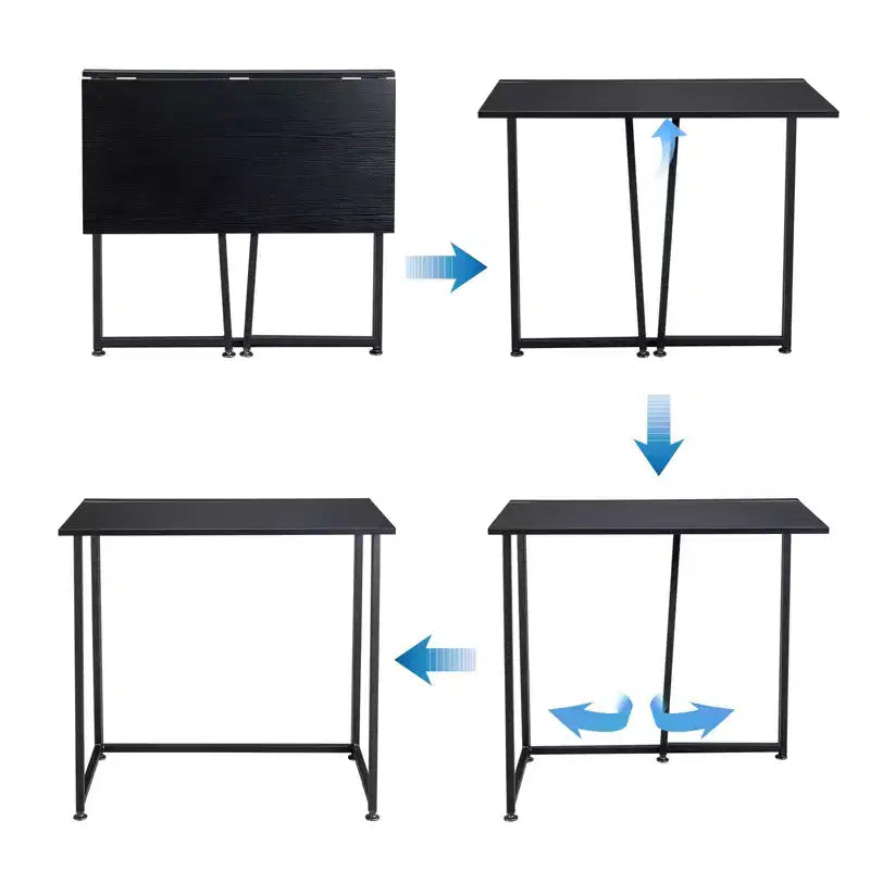 Collapsible Metal Computer Desk, 31.5"W x 17.7"D x 29.9"H, Black, Home Office Study Table