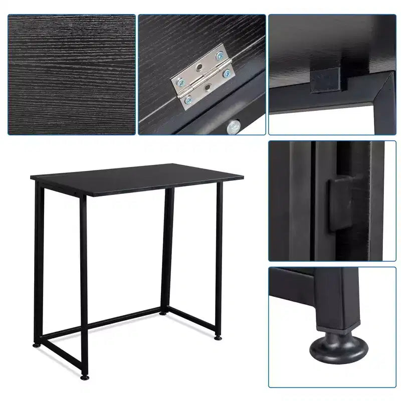 Collapsible Metal Computer Desk, 31.5"W x 17.7"D x 29.9"H, Black, Home Office Study Table