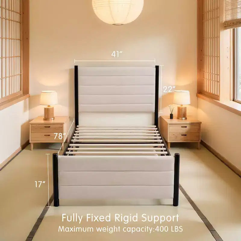 Upholstered Wingback Platform Bed Frame, Solid Wood Legs, No Box Spring Required – Twin/Full/Queen/King