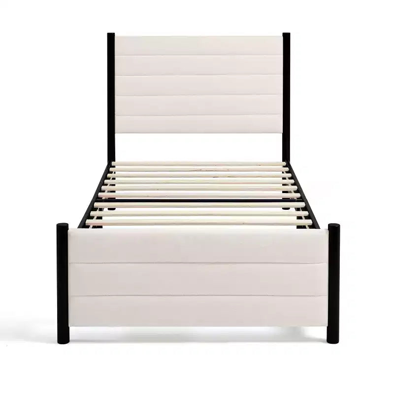 Upholstered Wingback Platform Bed Frame, Solid Wood Legs, No Box Spring Required – Twin/Full/Queen/King