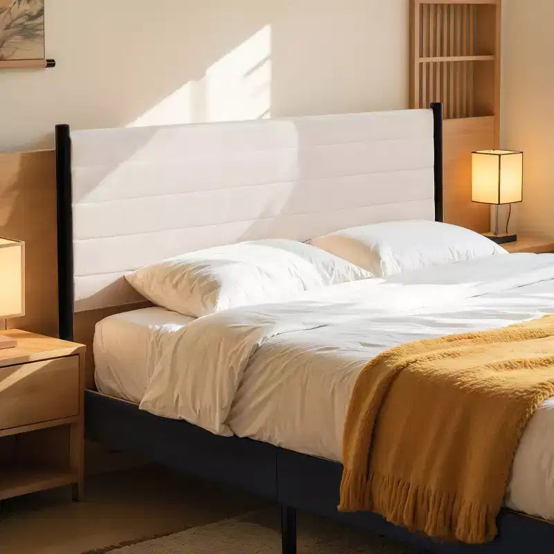 Upholstered Wingback Platform Bed Frame, Solid Wood Legs, No Box Spring Required – Twin/Full/Queen/King