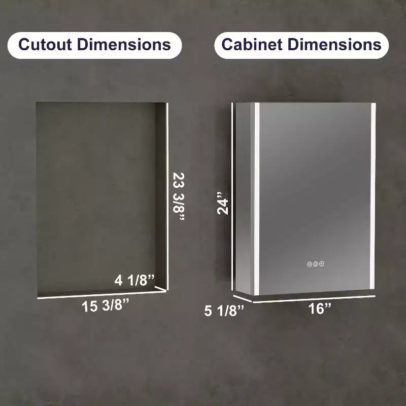 LED Medicine Cabinet with Mirror – Surface or Recessed Mount, Dimmable Light, Anti-Fog, USB Port & Outlet