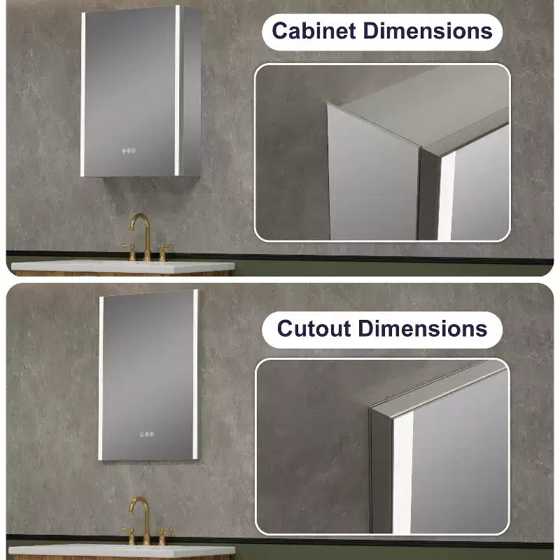 LED Medicine Cabinet with Mirror – Surface or Recessed Mount, Dimmable Light, Anti-Fog, USB Port & Outlet