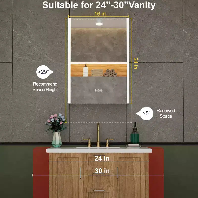 LED Medicine Cabinet with Mirror – Surface or Recessed Mount, Dimmable Light, Anti-Fog, USB Port & Outlet