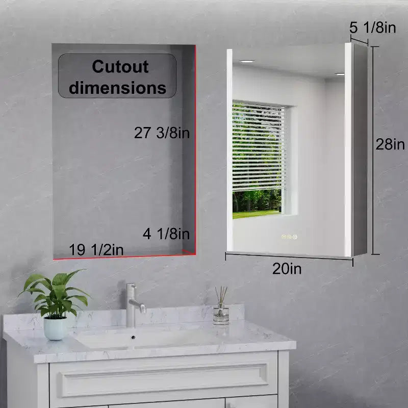 LED Medicine Cabinet with Mirror – Surface or Recessed Mount, Dimmable Light, Anti-Fog, USB Port & Outlet