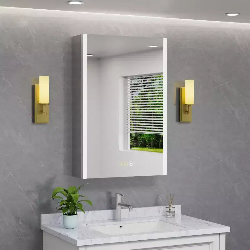 LED Medicine Cabinet with Mirror – Surface or Recessed Mount, Dimmable Light, Anti-Fog, USB Port & Outlet