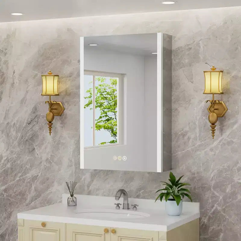 LED Medicine Cabinet with Mirror – Surface or Recessed Mount, Dimmable Light, Anti-Fog, USB Port & Outlet