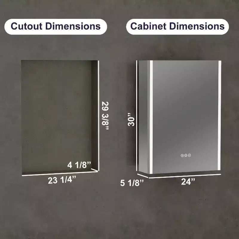 LED Medicine Cabinet with Mirror – Surface or Recessed Mount, Dimmable Light, Anti-Fog, USB Port & Outlet