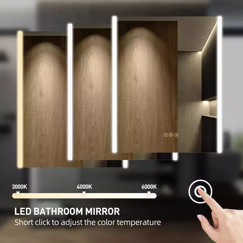 LED Medicine Cabinet with Mirror – Surface or Recessed Mount, Dimmable Light, Anti-Fog, USB Port & Outlet