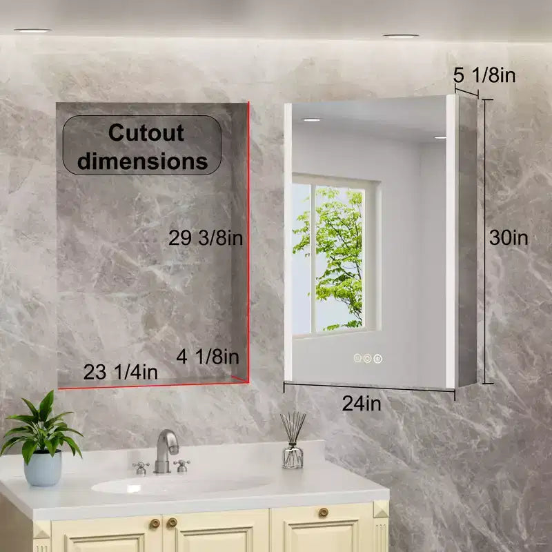 LED Medicine Cabinet with Mirror – Surface or Recessed Mount, Dimmable Light, Anti-Fog, USB Port & Outlet