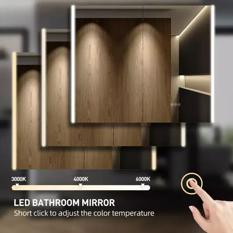 LED Medicine Cabinet with Mirror – Surface or Recessed Mount, Dimmable Light, Anti-Fog, USB Port & Outlet