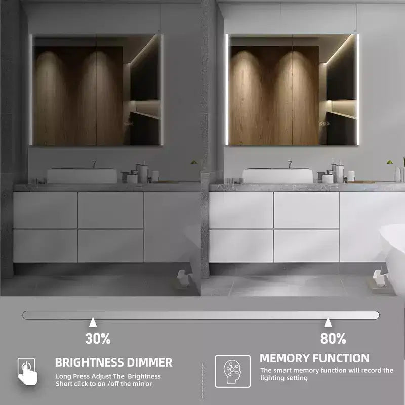 LED Medicine Cabinet with Mirror – Surface or Recessed Mount, Dimmable Light, Anti-Fog, USB Port & Outlet