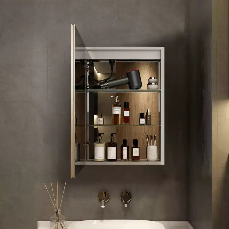 LED Medicine Cabinet with Mirror – Surface or Recessed Mount, Dimmable Light, Anti-Fog, USB Port & Outlet