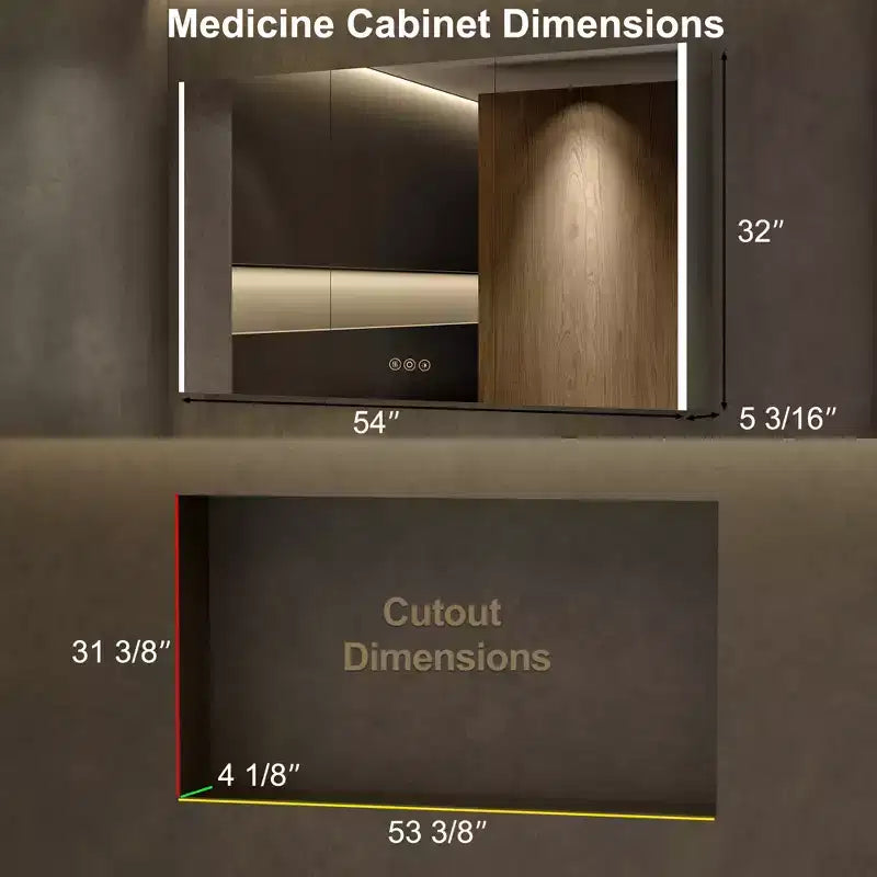 LED Medicine Cabinet with Mirror – Surface or Recessed Mount, Dimmable Light, Anti-Fog, USB Port & Outlet