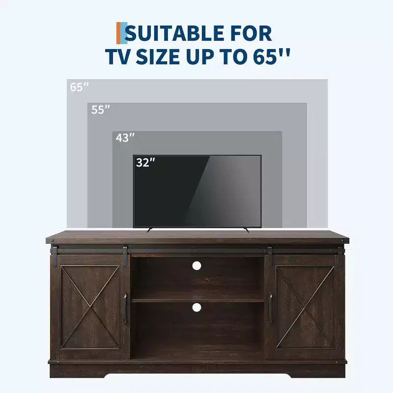 59-Inch TV Stand with Sliding Barn Doors and Storage Cabinets