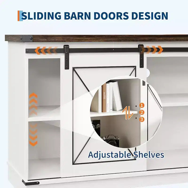 59-Inch TV Stand with Sliding Barn Doors and Storage Cabinets