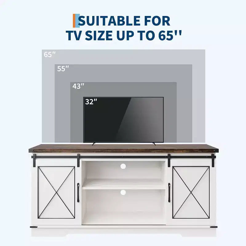59-Inch TV Stand with Sliding Barn Doors and Storage Cabinets