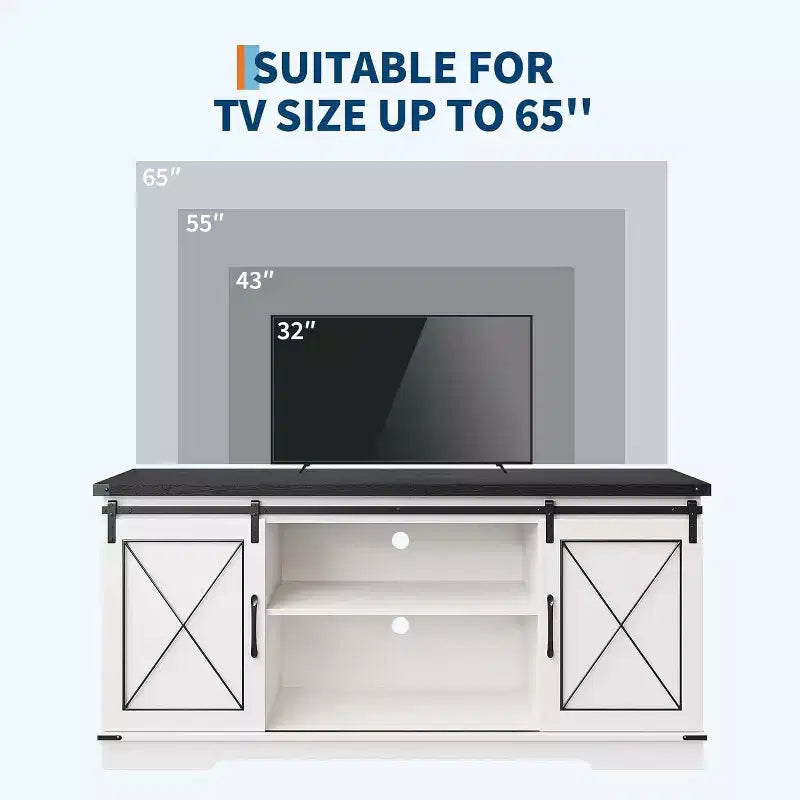 59-Inch TV Stand with Sliding Barn Doors and Storage Cabinets