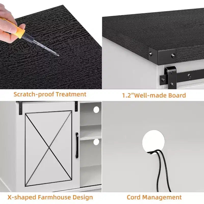 59-Inch TV Stand with Sliding Barn Doors and Storage Cabinets
