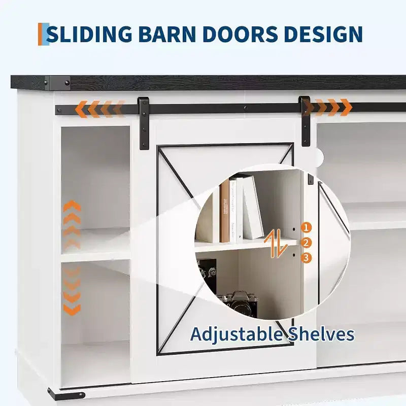 59-Inch TV Stand with Sliding Barn Doors and Storage Cabinets