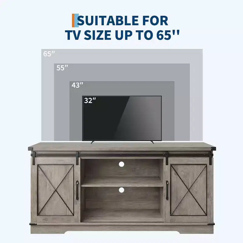 59-Inch TV Stand with Sliding Barn Doors and Storage Cabinets