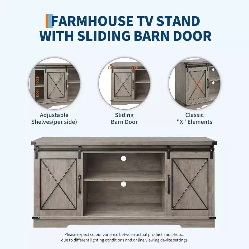 59-Inch TV Stand with Sliding Barn Doors and Storage Cabinets